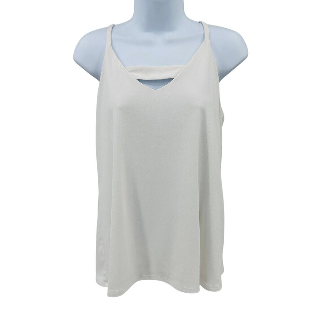 Bar III Halter Top WMNS S White Back Zip Strappy Mesh Lining V-Neck with Cut Out